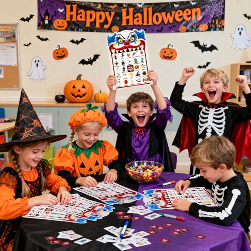Blosssound Halloween Clown Bingo Game – 24 Players Bingo Cards with Call Card & Marker Sheets – Spooky Halloween Party Games, Classroom Activities, Fall Carnival Prizes, Trick or Treat Fun - style: Halloween Clown