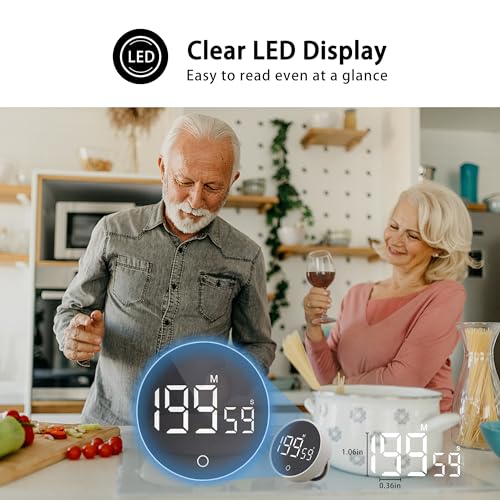 Digital Kitchen Timers, Visual timers Magnetic Countdown Countup Timer Large LED 200 Minutes Display Volume Adjustable for Cooking Fitness Studying, Easy for Kids and Seniors - color: White