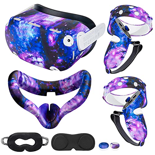 Compatible with Oculus Quest 2 Accessories,Silicone face Cover, VR Shell Cover,Compatible with Quest 2 Touch Controller Grip Cover,Protective Lens Cover,Disposable Eye Cover. (Starry Purple) - color: Starry Purple