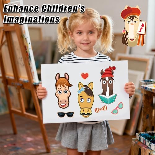 48 Sheets Create Funny Ponies Stickers, Make a Face Stickers for Boys and Girls, Travel Sticker Books, Party Favors, Birthday, Home, School and Activities Gifts for Kids Ages 3+ - style: Horse Head
