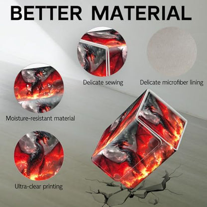 Trading Card Storage Box, Holds 100+ for MTG Cards, PU Leather with Magnetic Closure, Red Fire Dragon in Volcanic Durable Deck Box for Magic the Gathering, Trading Card Games - color: Red Fire Dragon in Volcanic