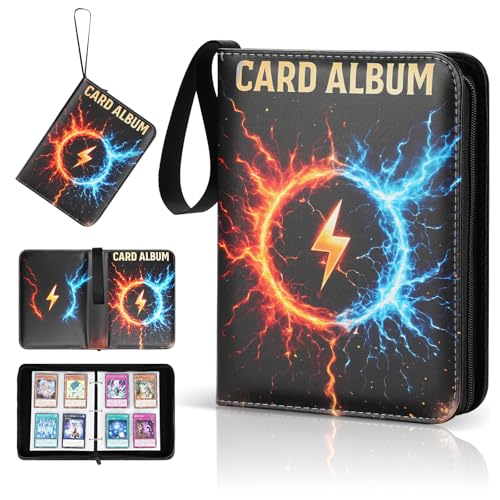 Trading Card Binder, 4-Pocket, Holds 480 Cards, 120 Pages Side-Loading Card Album, PU Leather, Acid-Free Archival Sleeves, Durable Organizer for MTG, TCG & Sports Cards, Gift for Kids, Boys and Girls - color: 4-Yellow and blue