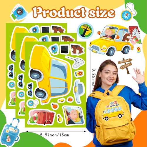 Vehicle Stickers for Kids, Make a Face Sticker, Make Your Own Car Sticker | 24 Sheets Train, Airplane, Boat Stickers for Toddlers, Brithday Party Supplies Classroom Teacher Reward - style: Car