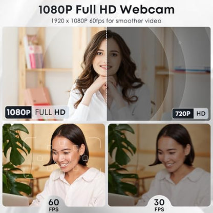 1080P HD Webcam with Microphone, Noise Cancellation, Privacy Cover, Wide-Angle Lens, Auto Light Correction, Plug & Play USB Webcam for Laptop, Desktop, PC, Mac, Zoom, Skype, Streaming (Black)