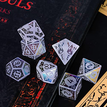UDIXI Gemstone Dice Set D&D White Crystal Stone DND Dice for Tabletop Games | Natural Stone, Premium Gift Box, DM Gift, for Dungeons and Dragons Role Playing Games - color: Electroplating White Crystal