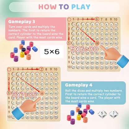 BUZIFU Wooden Montessori Multiplication Board Game: Math Educational Toys Multiplication Table Board Game Montessori Math Manipulatives Toys Toddlers Kids Multiplication Chart Game for Early Education