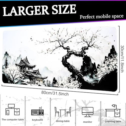 Mouse Pad Gaming Mousepad, 31.5 x 11.8in Large Desk Mat Keyboard Pads Extend Long XL Mouse Mat with Non-Slip Base Desk Accessories for Home Office Keyboard Mouse (Cherry Blossom) - color: Cherry Blossom