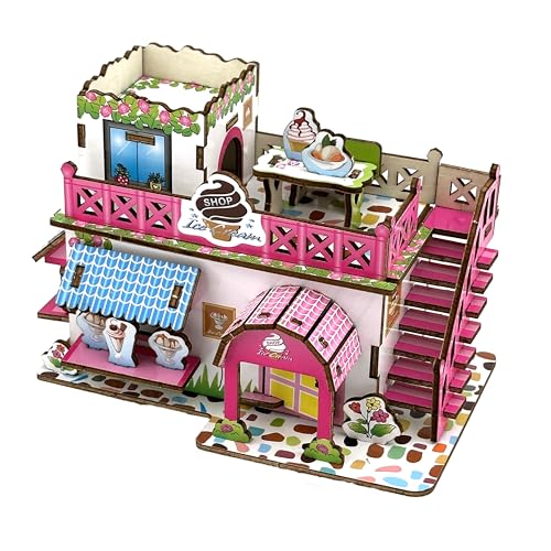 3D Puzzles for Adults, Log Cabin DIY Wooden House Model Kits for Adults to Build, Country Cottage Building Model, 3D Jigsaw Brain Teaser Puzzle, Dollhouse (GHJG)