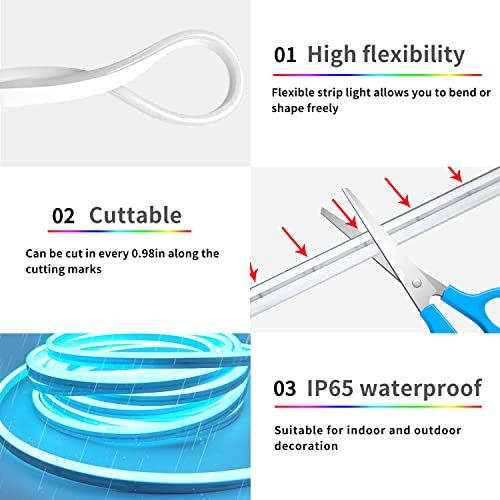 segrass 50ft RGB LED neon Rope Lights LED neon Strip Lights with Remote Control/APP Control IP65 24V Waterproof Flexible Neon LED Strip Lights,Led Lights for Bedroom Room Outdoors Décor - size: 50FT