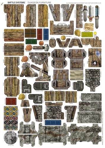 Fantasy Dungeon Terrain Furniture - Battle Systems Terrain Immersive Scenery for D&D DND Maladum Pathfinder RPGs Full Color Heavy Duty Cardstock Printed Both Sides