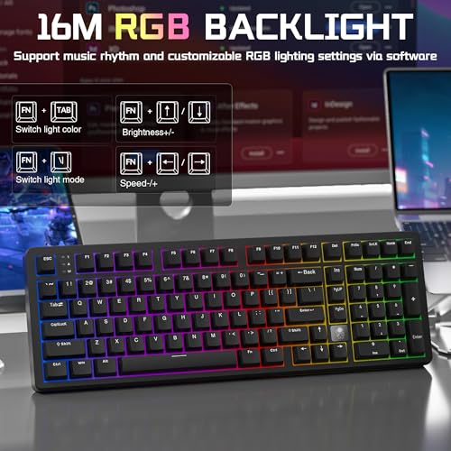 LEOBOG HI98C Pro Wireless Mechanical Gaming Aluminum Keyboard with Num Pad | Tri-Mode Wired/2.4G/BT5.0, Gasket Mount, Hot Swappable, RGB Backlit, Black Custom Creamy Keyboard for PC Gaming & Office - color: Black