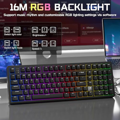 LEOBOG HI98C Pro Wireless Mechanical Gaming Aluminum Keyboard with Num Pad | Tri-Mode Wired/2.4G/BT5.0, Gasket Mount, Hot Swappable, RGB Backlit, Black Custom Creamy Keyboard for PC Gaming & Office - color: Black