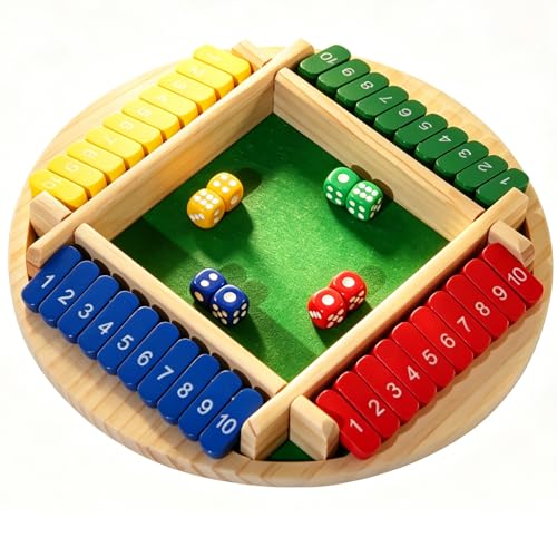 Round 26cm Shut The Box Game 2-4 Player Math Dice Games | Solid pinewood tabletop entertainment. Ideal for kids 8-12, adults & seniors during classroom recess or family night - color: Colorful-round