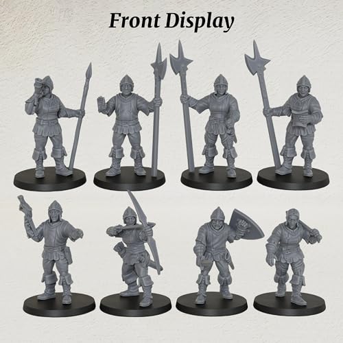 AUSPDICE Gothic City Guard Minis, 25mm Soldiers for TTRPGs, AF1104 S | 8pc Unpainted Human Soldier Figures with Polearms, Bow and Crossbow for Tabletop Gaming, Fantasy City Patrols, Armed Sentries - color: Af1104 S City Guard Warrior