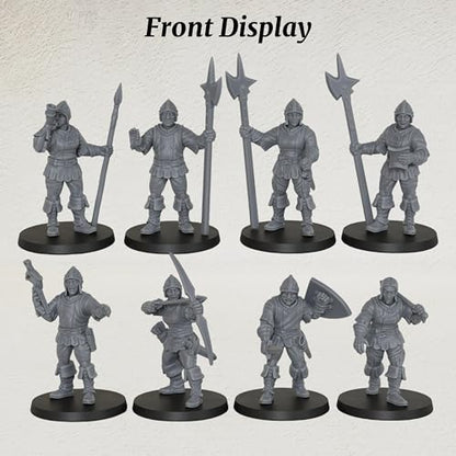 AUSPDICE Gothic City Guard Minis, 25mm Soldiers for TTRPGs, AF1104 S | 8pc Unpainted Human Soldier Figures with Polearms, Bow and Crossbow for Tabletop Gaming, Fantasy City Patrols, Armed Sentries - color: Af1104 S City Guard Warrior