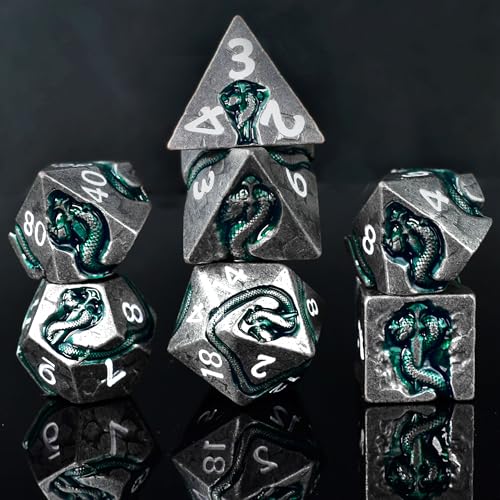 RULE DICE Serpent's Cunning DND Dice Set - Metal Dungeons and Dragons Dice for Players & DMS - Balanced Polyhedral D&D Dice, Unique D and D Gift for GMS and Players - color: Ld-antique Nickel