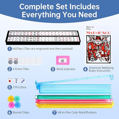 American Mahjong Tile Set Include 166 Tiles 4 All-in-One Mahjong Racks/Pushers with Fabric Carrying Bag Complete Mahjong Game Set (Black Bag) - color: Black