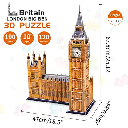 3D Puzzles for Adults & Kids, London Big Ben City Architecture Building Model Kit, 3-D Puzzle DIY Craft Kits STEM Educational Family Assembly Toys Gifts for Boys Girls 10-12-14 Home Decor, 190 Pieces - style: Big Ben