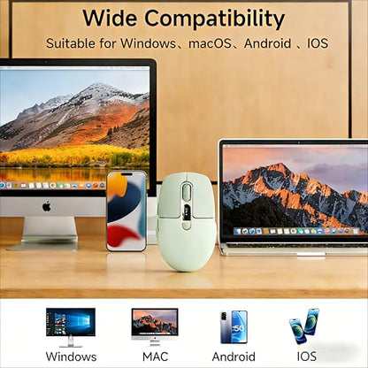 Wireless Bluetooth Mouse with Visible Battery & DPI Screen, Multi-Device BT & 2.4G Computer Mouse, 500 mAh Rechargeable, 1600DPI, Silent Portable Optical Mice for Laptop, PC, Mac, iPad - Green - color: Green