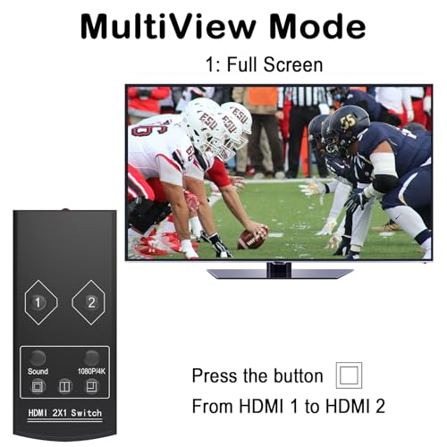 KAGO 4K HDMI Multi-Viewer 2x1 Switcher with PIP | Side-by-Side Dual Display, 4K@30Hz, IR Remote & Audio Control, Metal Casing - size: MV 1 x 2