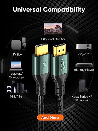 CableCreation 6.6ft 8K HDMI Cable - 48Gbps, eARC, HDR, HDCP 2.2/2.3 - color: Green, size: 6.6Ft