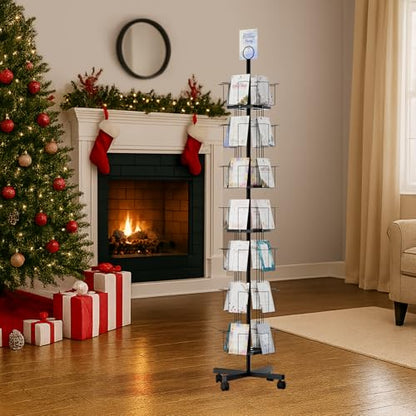 TONGMO 7-Tier Greeting Card Display Rack: 28-Pocket Rotating Countertop Stand for Postcards, Brochures, and Greeting Cards (White, 68.9”H) - color: 28 Pockets-Black