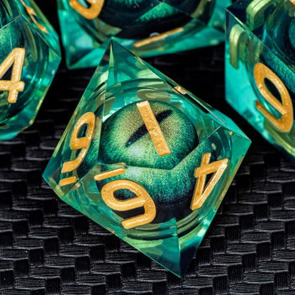 ARUOHHA DND Resin Dice Dragon Eye Liquid Core Polyhedral D and D Dice Set with Gift Box, Green Sharp Edged Dice Role Playing Game D20 D12 D10 D8 D6 D4 - color: Ly01-green