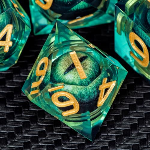 ARUOHHA DND Resin Dice Dragon Eye Liquid Core Polyhedral D and D Dice Set with Gift Box, Green Sharp Edged Dice Role Playing Game D20 D12 D10 D8 D6 D4 - color: Ly01-green