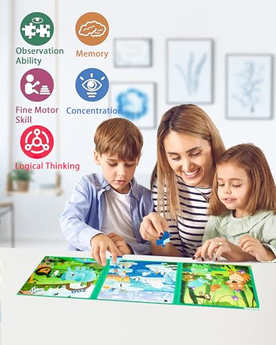 Magnetic Puzzles for Kids Ages 3-5, 3 in 1 Animal Magnet Jigsaw Puzzle Book for Toddlers, Car Airplane Road Trip Activities Toys for 3 4 5 6 Year Old Girls Birthday (Animal) - style: Level 3 Animal