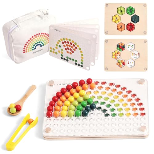 ibwaae Wooden Peg Board Beads Game Color Matching Toys for Toddlers Counting Toy for Preschoolers Learning Montessori Toys Fine Motor Math Gift for Girls and Boys