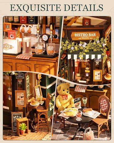 Rolife DIY Miniature House Kit 1:18 Coffe&Bar Dollhouse Diorama Model, Build Mini House Building Kit with LED Light Hobby Crafts for Adults Gift for Him Her (Tipsy Restaurant)