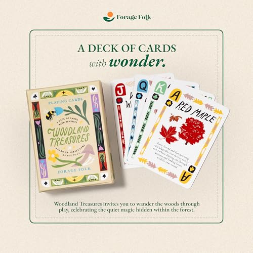 Woodland Treasures Botanical Playing Cards for Nature Lovers & Collectors – Beautiful Playing Cards, Poker Deck Featuring 52 Hand-Illustrated Forest Wonders + Digital Booklet of 20 Classic Games - style: Woodland Treasures