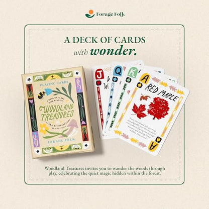 Woodland Treasures Botanical Playing Cards for Nature Lovers & Collectors – Beautiful Playing Cards, Poker Deck Featuring 52 Hand-Illustrated Forest Wonders + Digital Booklet of 20 Classic Games - style: Woodland Treasures