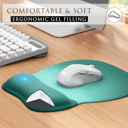 MROCO Ergonomic Mouse Pad with Gel Wrist Rest, 9.4 x 8.1 in, Green Gradient | Ergonomic Shape Design, Multiple Pattern Options, Gel Wrist Comfort, Smooth Lycra Surface, Non-Slip PU Base - color: Green Gradient