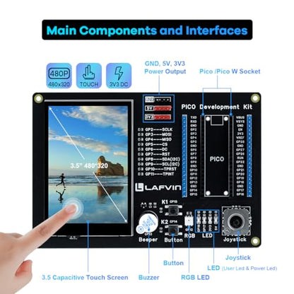 LAFVIN PICO Development Kit for Raspberry Pi Pico 2/2W/1/1W, 3.5" 320×480 Capacitive Touch Screen, Mini PSP Joystick, Plug-and-Play No Soldering, 40PIN GPIO Expansion Board