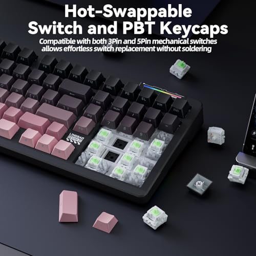 LINGBAO K98 - 96% Wireless Mechanical Keyboard, Tri-Mode BT5.0/2.4GHz/USB-C, Creamy Keyboard with Number Pad, Gasket Hot Swappable Linear Switches RGB Backlit Gaming Keyboards for Win/Mac/PC, (Pink) - color: K98 | 10000mAh | Gradient Black Pink