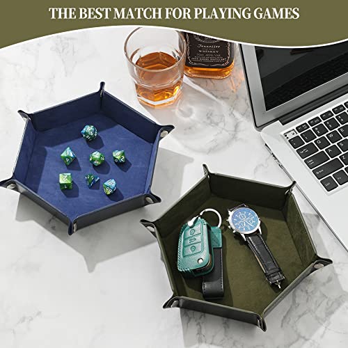Grajar 2 Pcs Portable Folding Dice Rolling Tray Set for RPG DND Table Games - PU Leather and Velvet Holder Storage Box - RoyalBlue and Green - color: Royalblue and Green