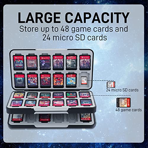 RHOTALL Game Card Case for Nintendo Switch/OLED/Lite/2 , Storage Card Box with 48 Game Cards Cartridge and 24 SD Cards Slots, Switch Games Holder with Magnetic Design - Starry sky