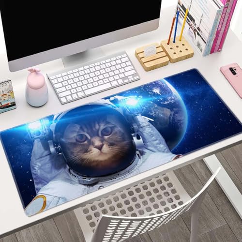 Astronaut Cat Nebula Galaxy Outer Space Gaming Mouse Pad XL Extended Large Desk Mat Big Mousepad Non-Slip Rubber Base Stitched Edge Long Desk Pad for Desktop PC Computer Gamer,31.5×11.8 Inch - color: Astronaut Cat Nebula Galaxy Outer Space