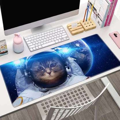 Astronaut Cat Nebula Galaxy Outer Space Gaming Mouse Pad XL Extended Large Desk Mat Big Mousepad Non-Slip Rubber Base Stitched Edge Long Desk Pad for Desktop PC Computer Gamer,31.5×11.8 Inch - color: Astronaut Cat Nebula Galaxy Outer Space