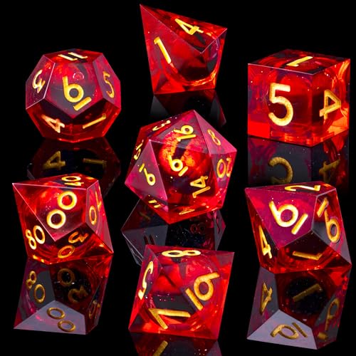 Beholder's Dragon Eye DND Dice Set, 7pcs Liquid Core Dice with Gift Box, Handmade Sharp Edge Resin Dice for Role Playing Dungeons and Dragons Ttrpg(Red Dragon Eye) - color: Red Dragon Eye