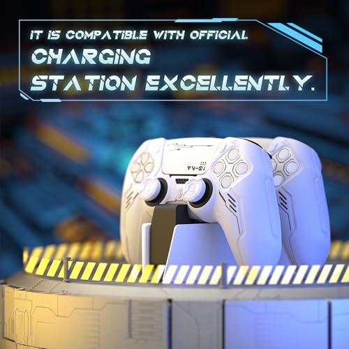 PlayVital Mecha Edition Silicone Cover Compatible with ps5 Controller with 2 Joystick Caps and 6 Stickers, Shockproof Non-Slip Grip Protector Accessories, Fits for ps5 Charging Station - White - color: White