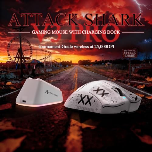 MAMBASNAKE Attack Shark V3 PRO 62g Superlight Wireless Gaming Mouse,RGB Charging Dock,BK52820 Tri-Mode BT/2.4G Wireless/Wired Mouse with Grip Tape,25000DPI,5 Programmable Buttons for Pc/Mac,White PRO - color: White&Stickers
