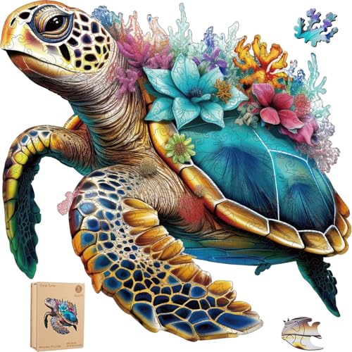 Delobil Wooden Puzzles for Adults, Coral Sea Turtle Jigsaw Puzzles 500 Piece, Unique Shape Puzzles for Adults and Kids, Fun Challenging Puzzles Family Game Gift, Royal Size 16.7 x 16.3 Inches - color: Turtle, size: 500Pcs