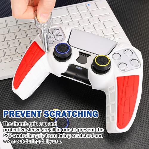 DLseego Protective Cover for PS5 Controller, Soft Silicone Ergonomic Anti-Slip Controller Case Skin with 4 PCS Thumb Stick Grip Caps - White - color: White