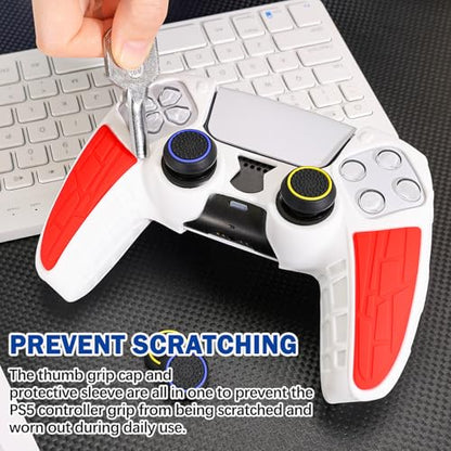 DLseego Protective Cover for PS5 Controller, Soft Silicone Ergonomic Anti-Slip Controller Case Skin with 4 PCS Thumb Stick Grip Caps - White - color: White