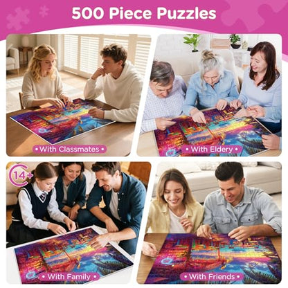 500 Pieces Puzzles for Adults,Beach Bar at Sunset Cool Summer Jigsaw Puzzle | Interlock Perfectly Letter on Back No Dust,Home Wall Art Decor,Challenging Perfect Birthday Party Gift for Family, 20.5x15 In - style: seaside