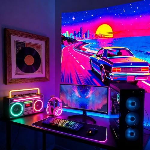 KKYEJLQYI UV Reactive Tapestry, Black Light Neon Wall Tapestry, Luminous Space Tapestry, Bedroom, Living Room, Game Room Decoration Large Tapestry (City-5) - color: City-5