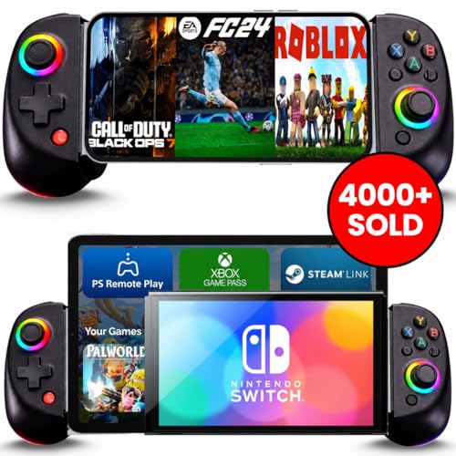 MAJESTECH NEW D8 Mobile Gaming Controller for iPhone/Android/iPad/Tablet, Play Xbox Cloud, Playstation Remote Play, Steam/PC, Switch! RGB Hall Joystick/Trigger Wireless Bluetooth Phone Game Controller