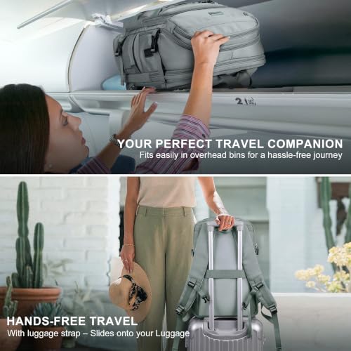 PIJUSHI Casual Travel Backpack for Women with 16" Padded Laptop Compartment | Carry On Luggage with USB Charging Port, 1680D Water-Resistant Nylon, Airline Approved, For Daily, Hiking - color: Updated Grey Blue